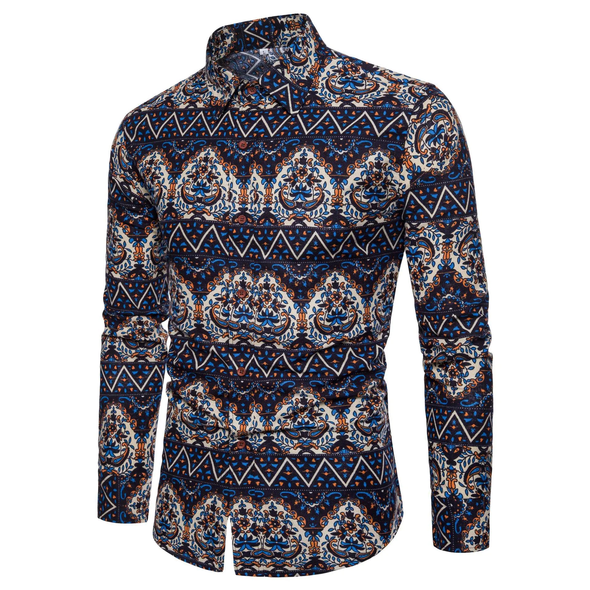 Men's Fashion Long Sleeve Floral Shirt for Fall