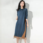Loose Mid-length Knitted Dress with Tassels