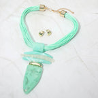 Bold Abstract Marbled Resin Pendant Accent Multi Strand Cord Statement Necklace