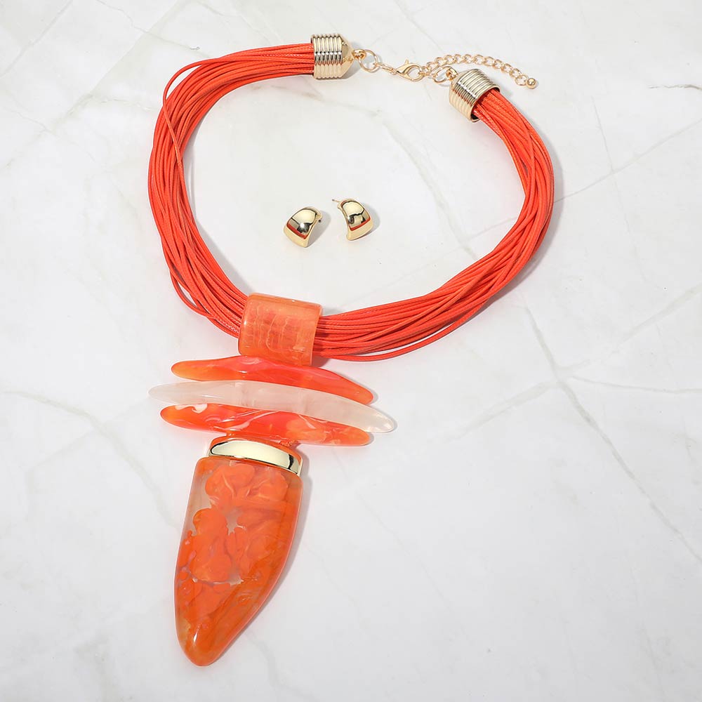 Bold Abstract Marbled Resin Pendant Accent Multi Strand Cord Statement Necklace