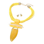 Bold Abstract Marbled Resin Pendant Accent Multi Strand Cord Statement Necklace