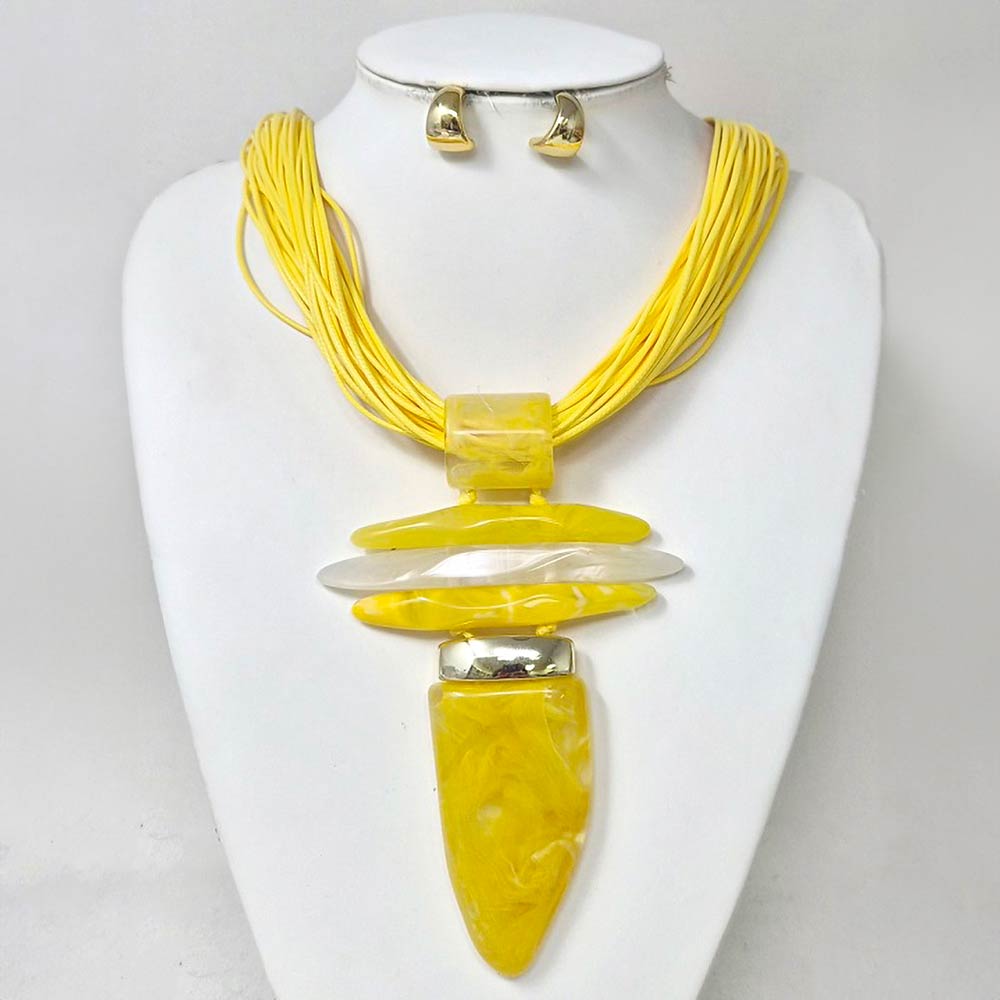 Bold Abstract Marbled Resin Pendant Accent Multi Strand Cord Statement Necklace