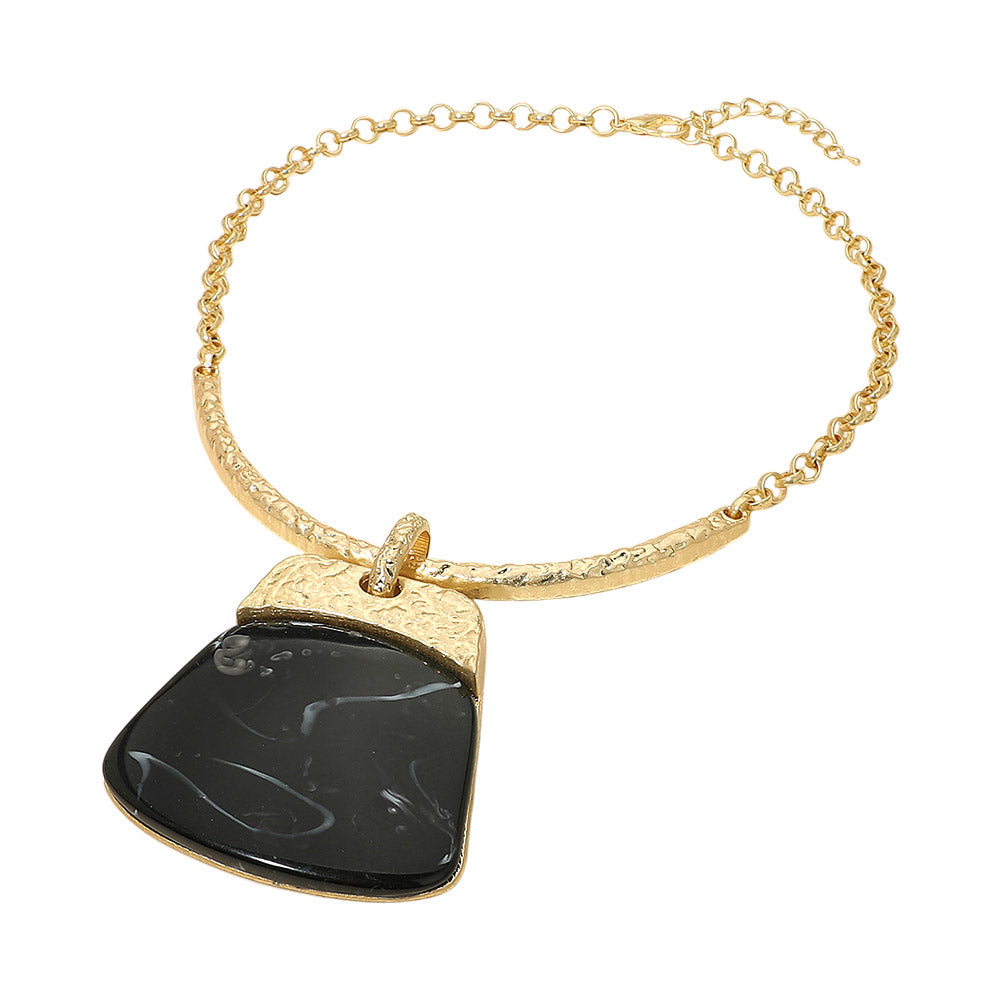 Bold Geometric Plate Pendant Accent Statement Necklace