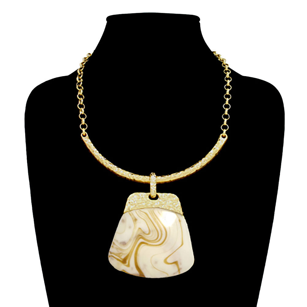 Bold Geometric Plate Pendant Accent Statement Necklace