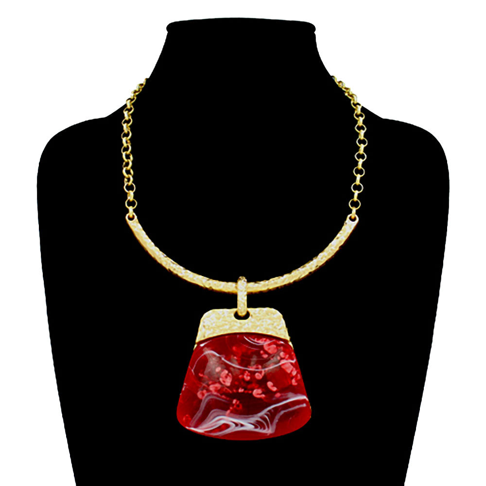 Bold Geometric Plate Pendant Accent Statement Necklace