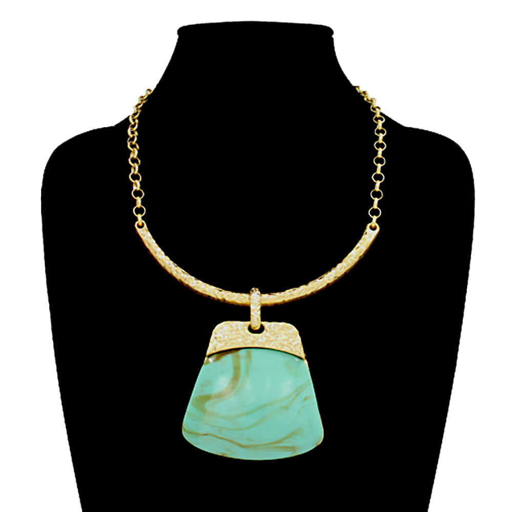 Bold Geometric Plate Pendant Accent Statement Necklace