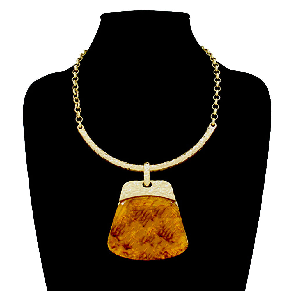 Bold Geometric Plate Pendant Accent Statement Necklace