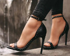 Chic Studded Ankle Strap Heel Sandals