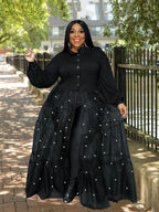 Elegant Plus Size Patchwork Mesh Maxi Dress for Women