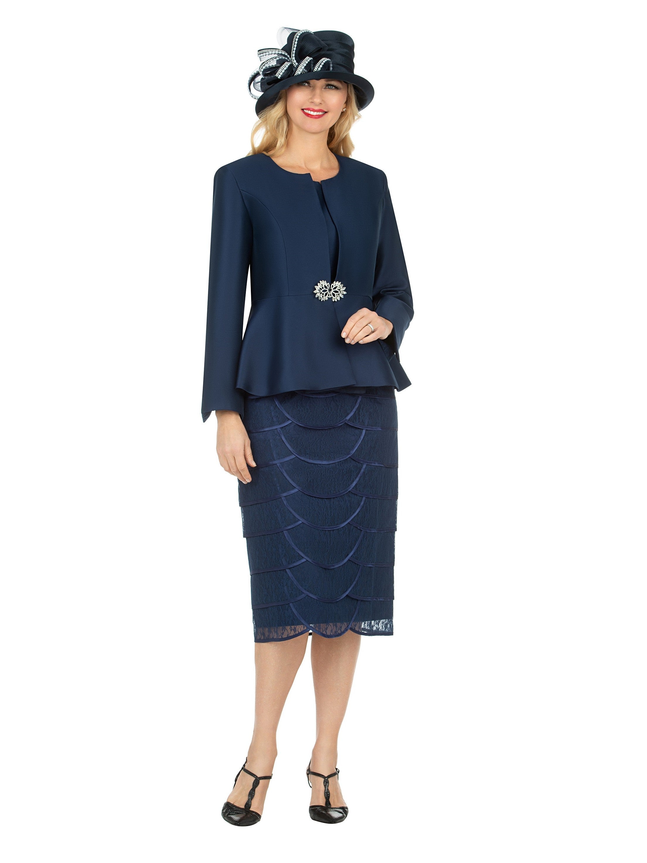 3pc Peplum Jkt&Scallop Shape Lace Skt Suit