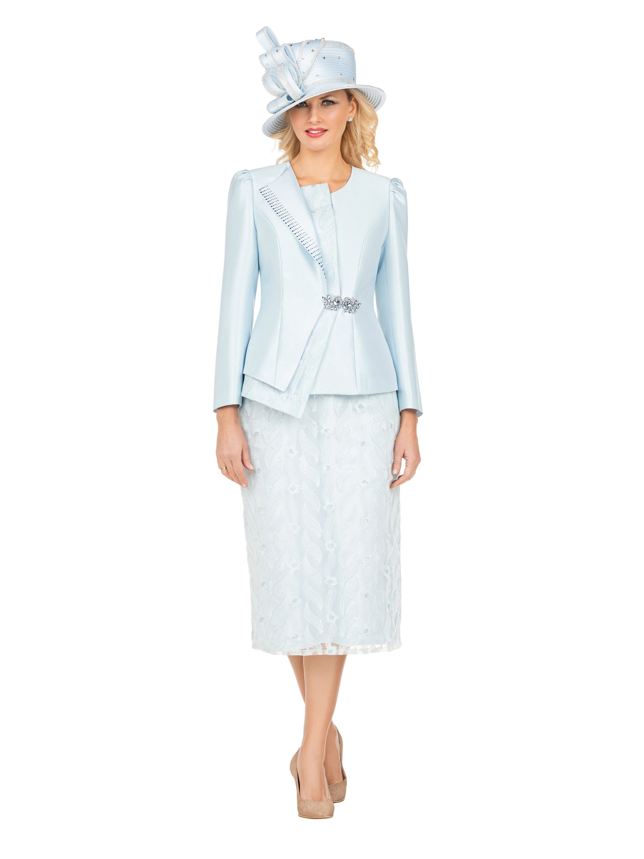 2pc Silky Twill Jkt + Sequined Lace Skirt Suit