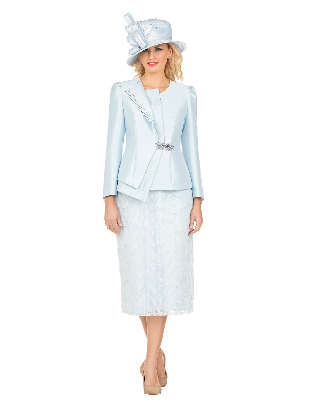 2pc Silky Twill Jkt + Sequined Lace Skirt Suit
