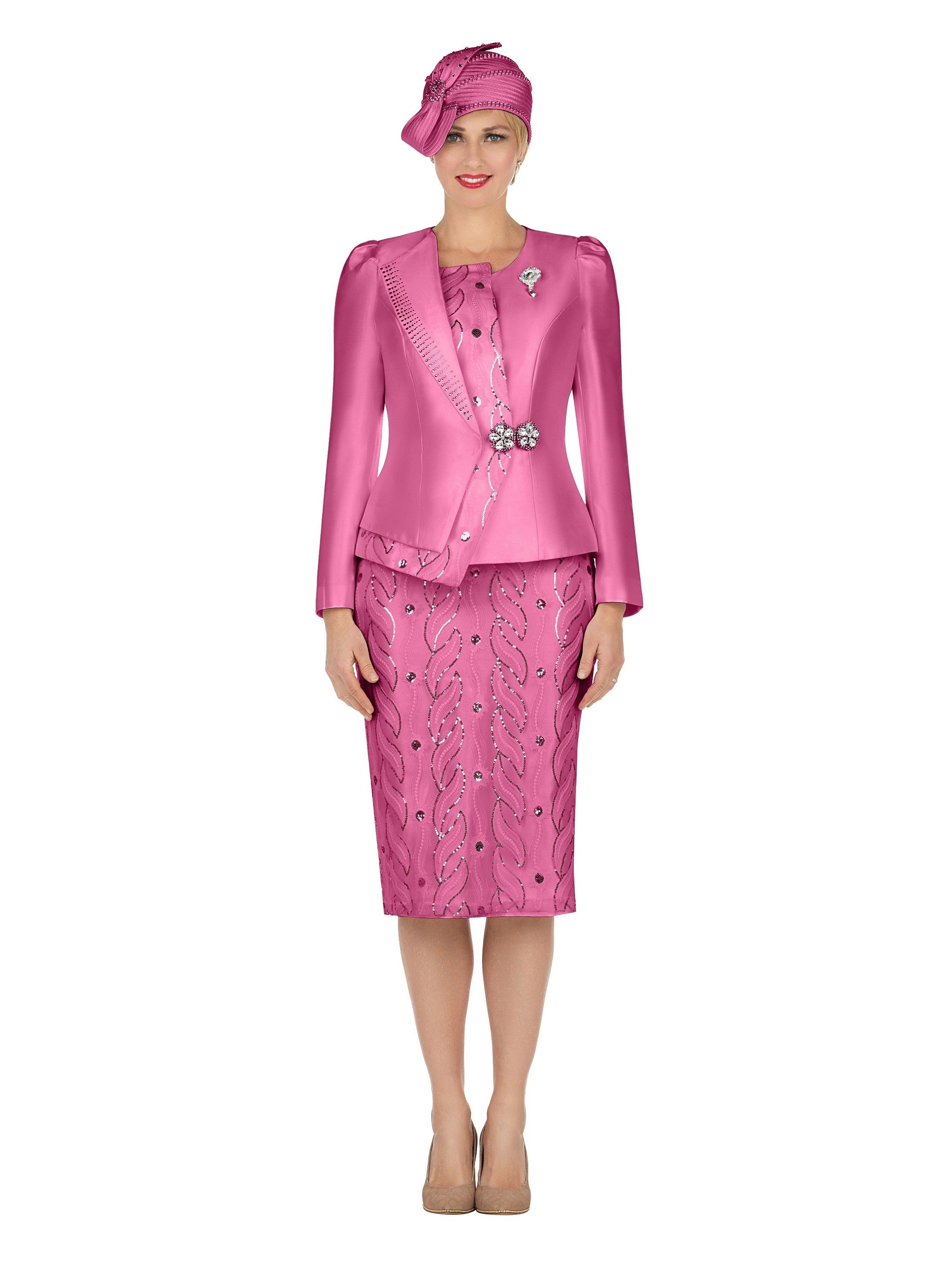 2pc Silky Twill Jkt + Sequined Lace Skirt Suit
