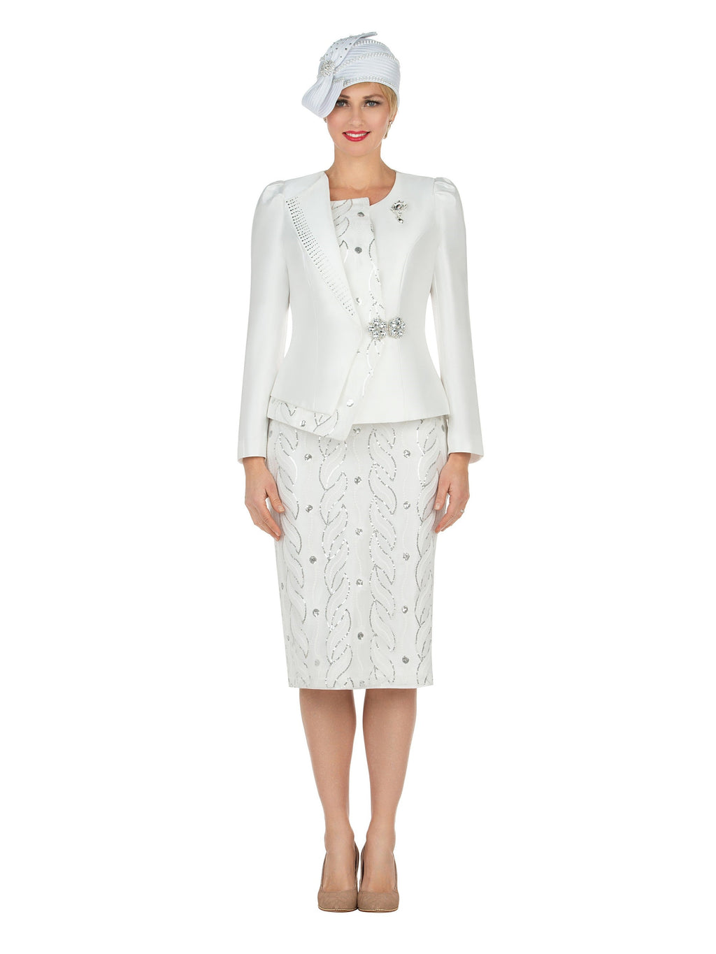 2pc Silky Twill Jkt + Sequined Lace Skirt Suit