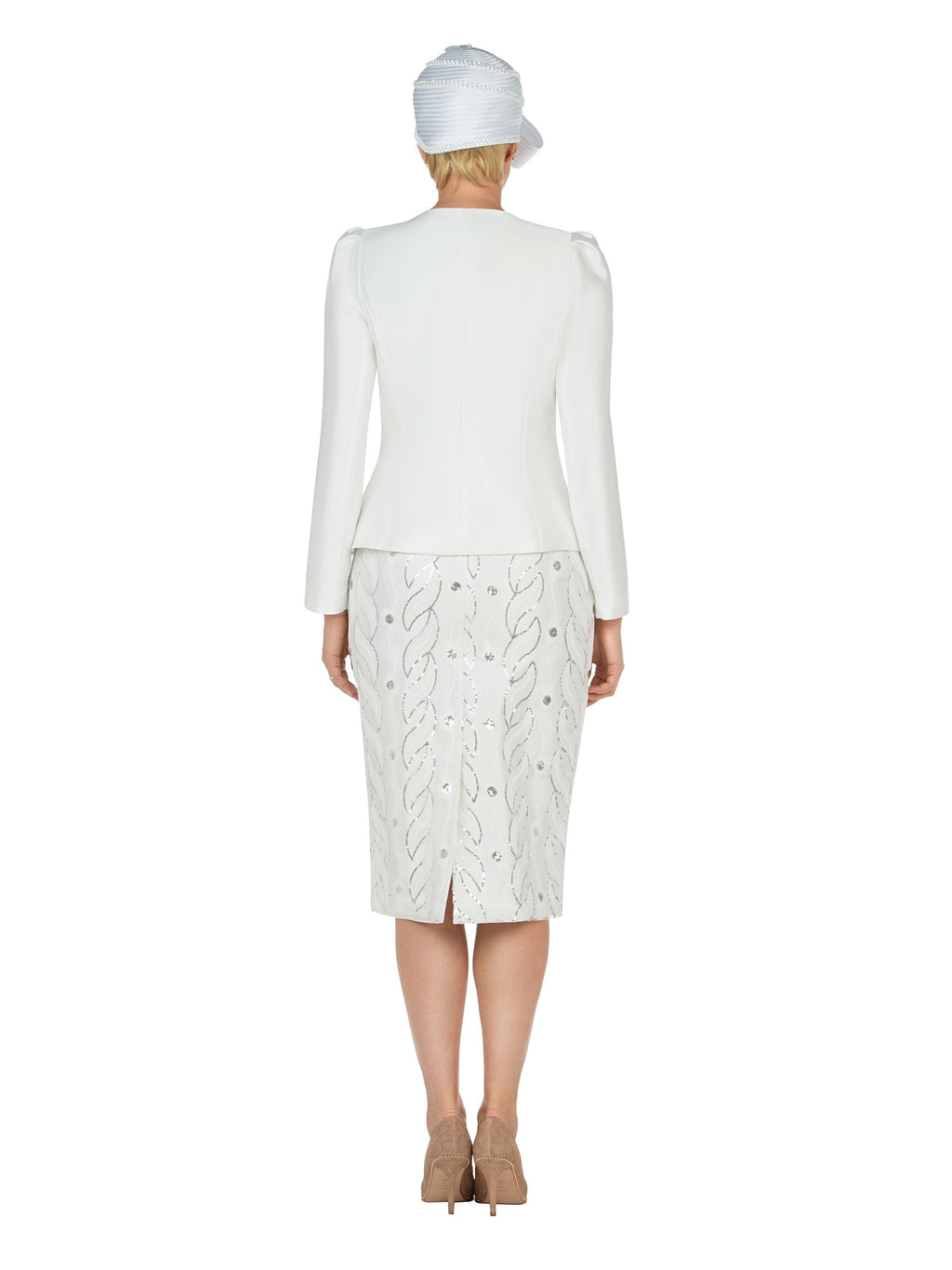 2pc Silky Twill Jkt + Sequined Lace Skirt Suit