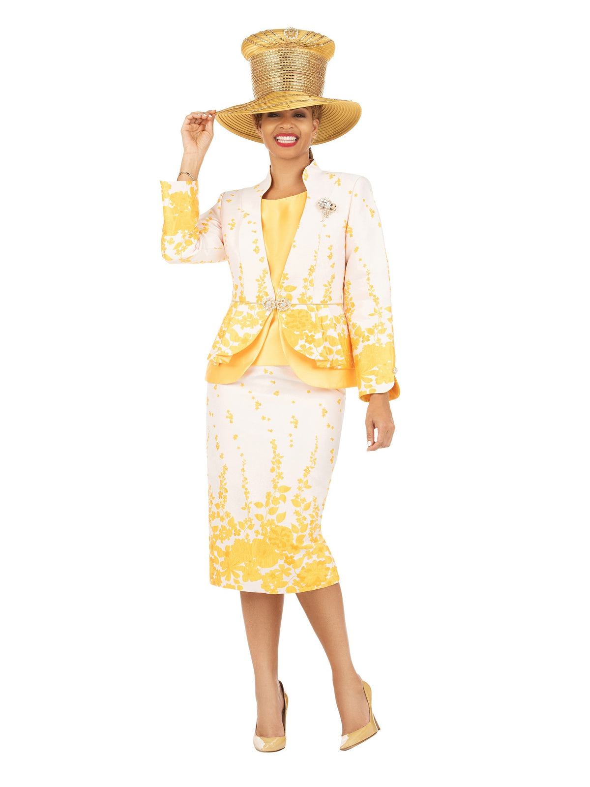 Giovanna 3pc Floral Print Brocade Peplum Jkt Skt Suit-Plus, Style G1154W