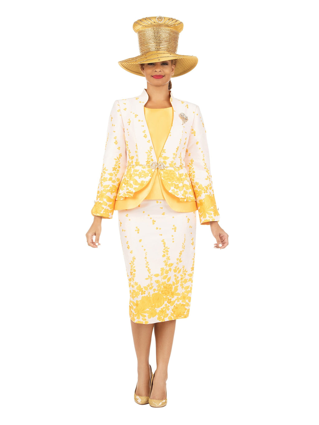 Giovanna 3pc Floral Print Brocade Peplum Jkt Skt Suit-Plus, Style G1154W