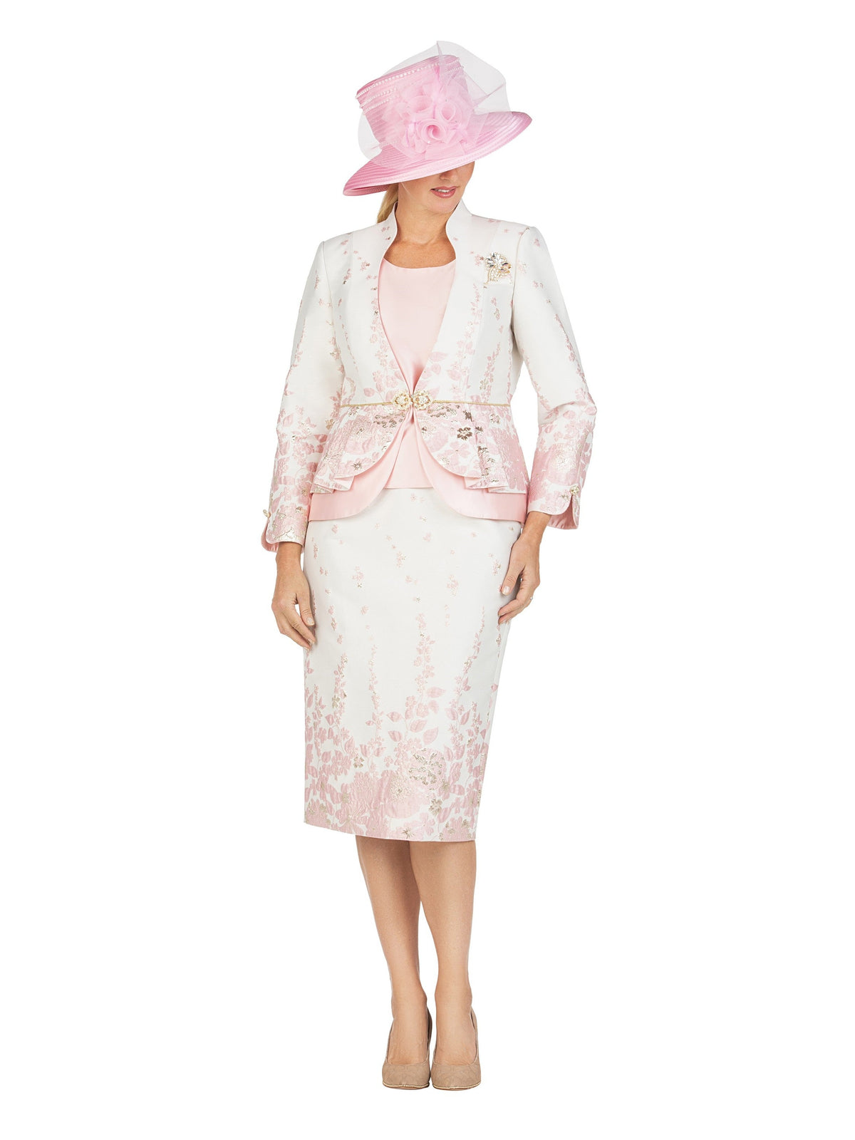 Giovanna 3pc Floral Print Brocade Peplum Jkt Skt Suit-Plus, Style G1154W