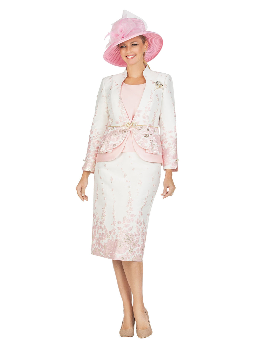 Giovanna 3pc Floral Print Brocade Peplum Jkt Skt Suit-Plus, Style G1154W