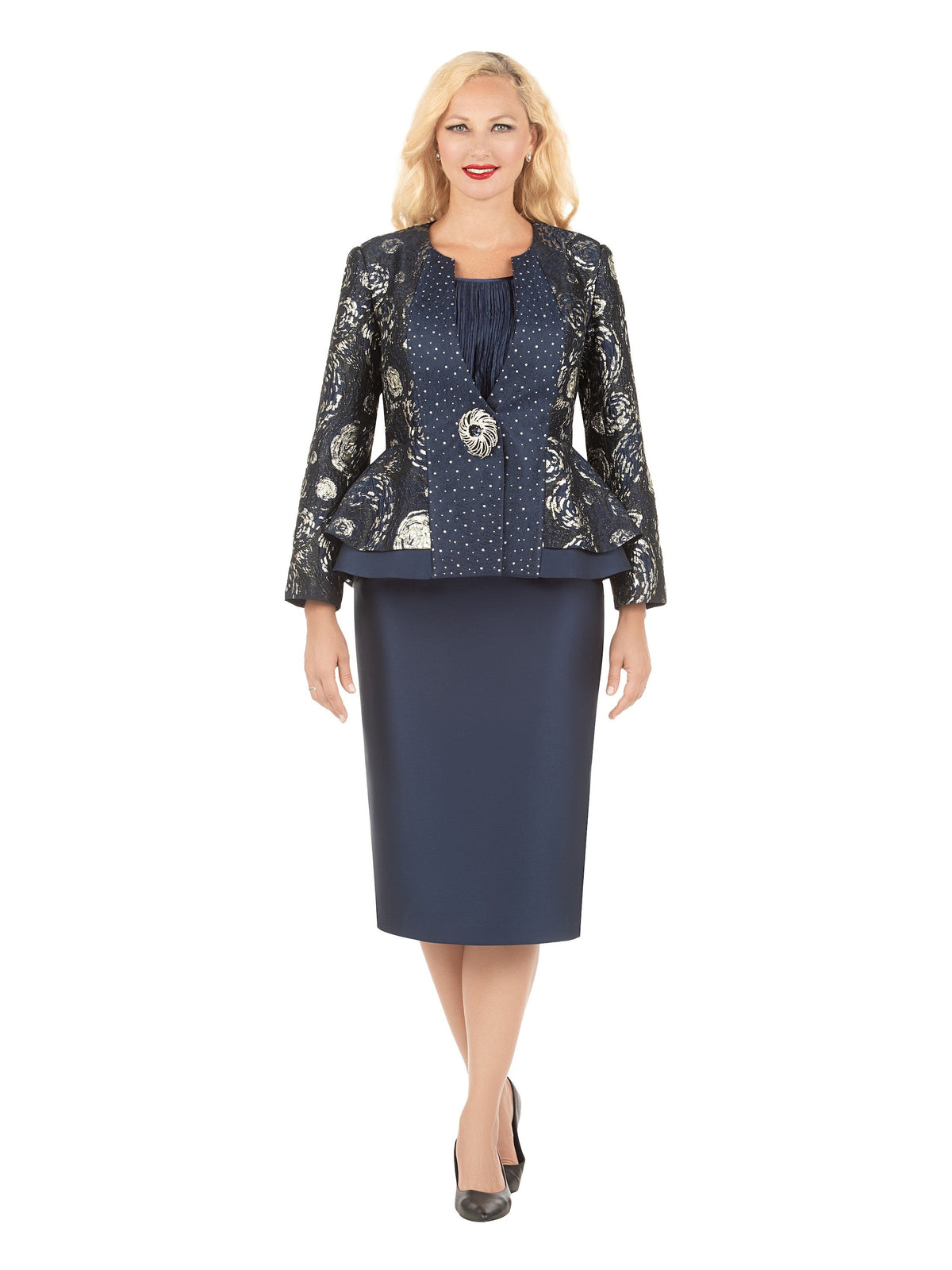 Giovanna 3pc Brocade&Crkl Satin Peplum Skt Suit-Plus, Style G1181W