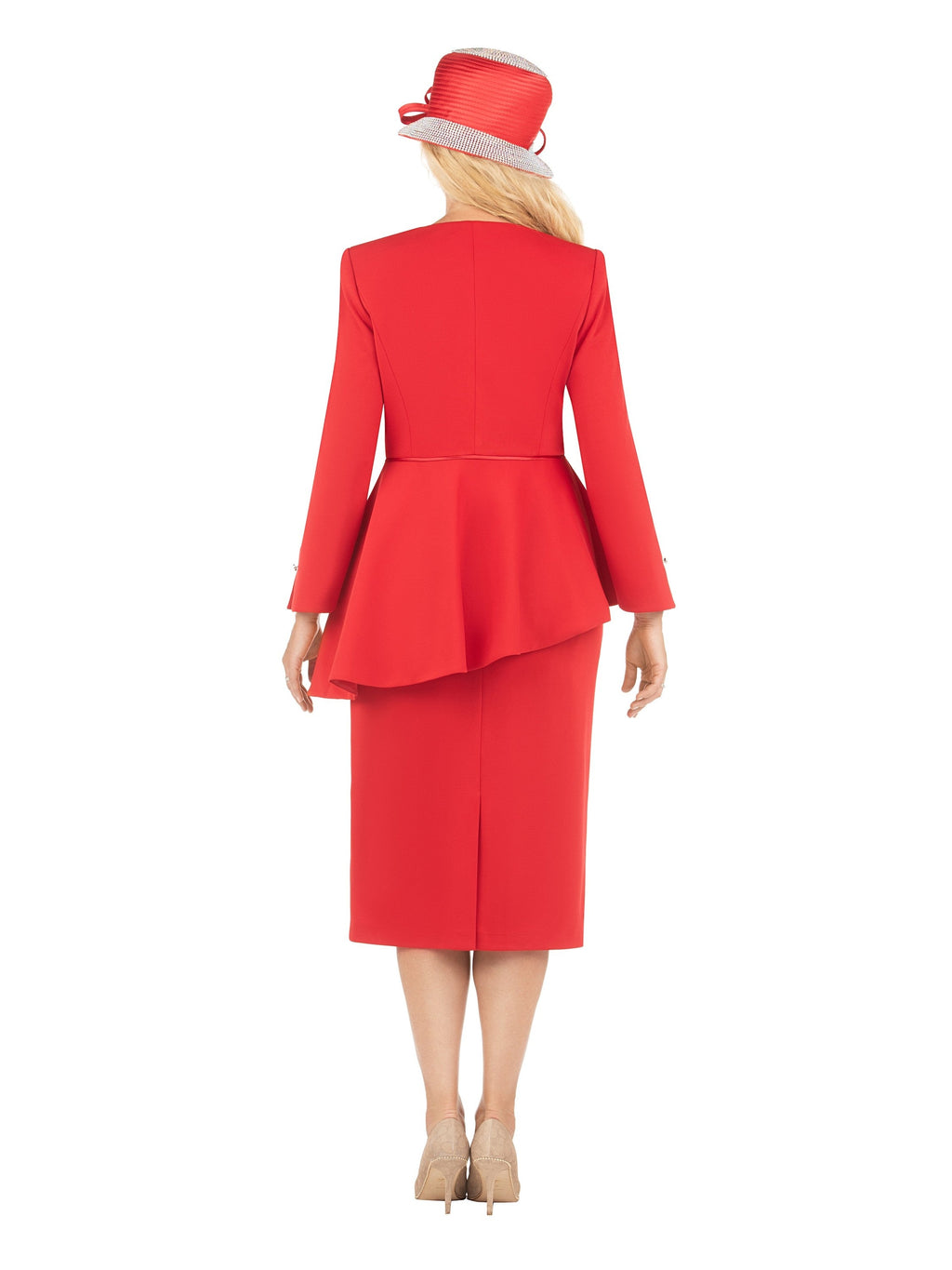 Giovanna 2pc Scuba Stoned Uneven Peplum Jkt+Skt Suit, Style G1183