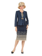 3pc Silk Twill/Lace Combo Two-tone Skirt Suit