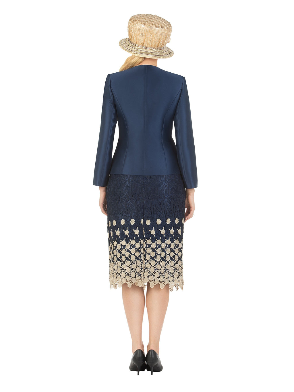 3pc Silk Twill/Lace Combo Two-tone Skirt Suit