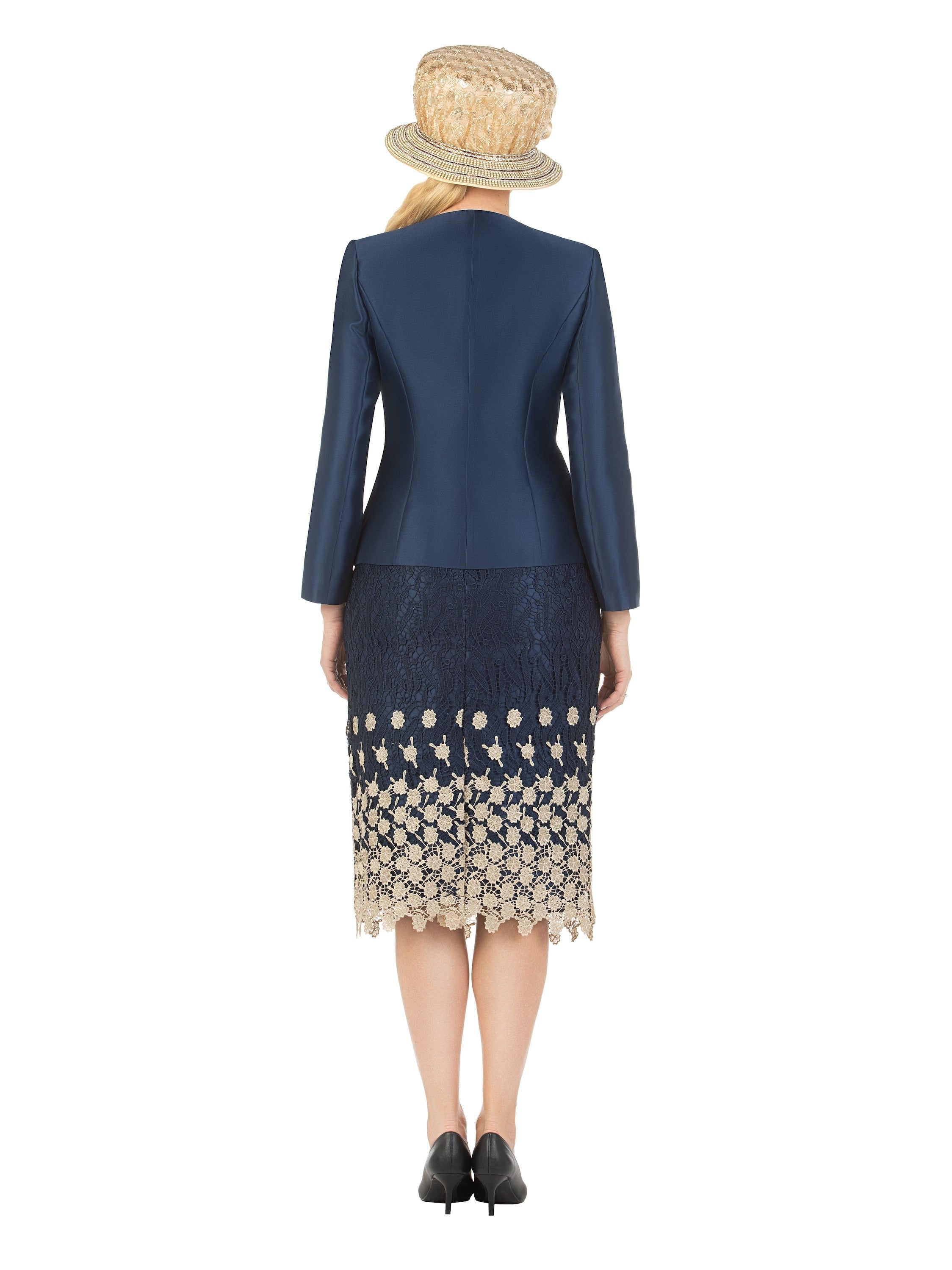 3pc Silk Twill/Lace Combo Two-tone Skirt Suit