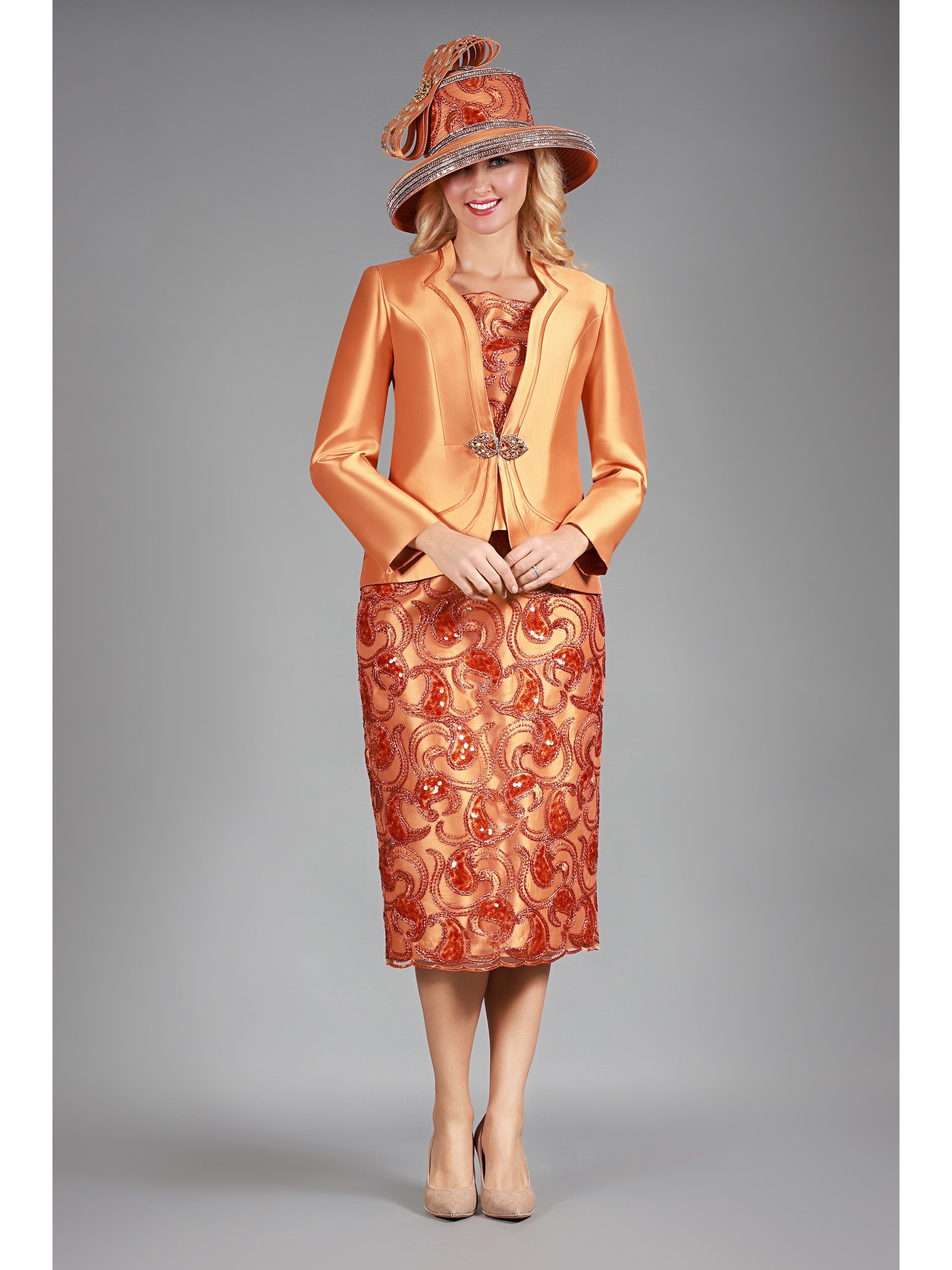 Giovanna 3pc Silky Twl Skt Suit w/ Stoned&Seq Lace Dtl, Style G1207