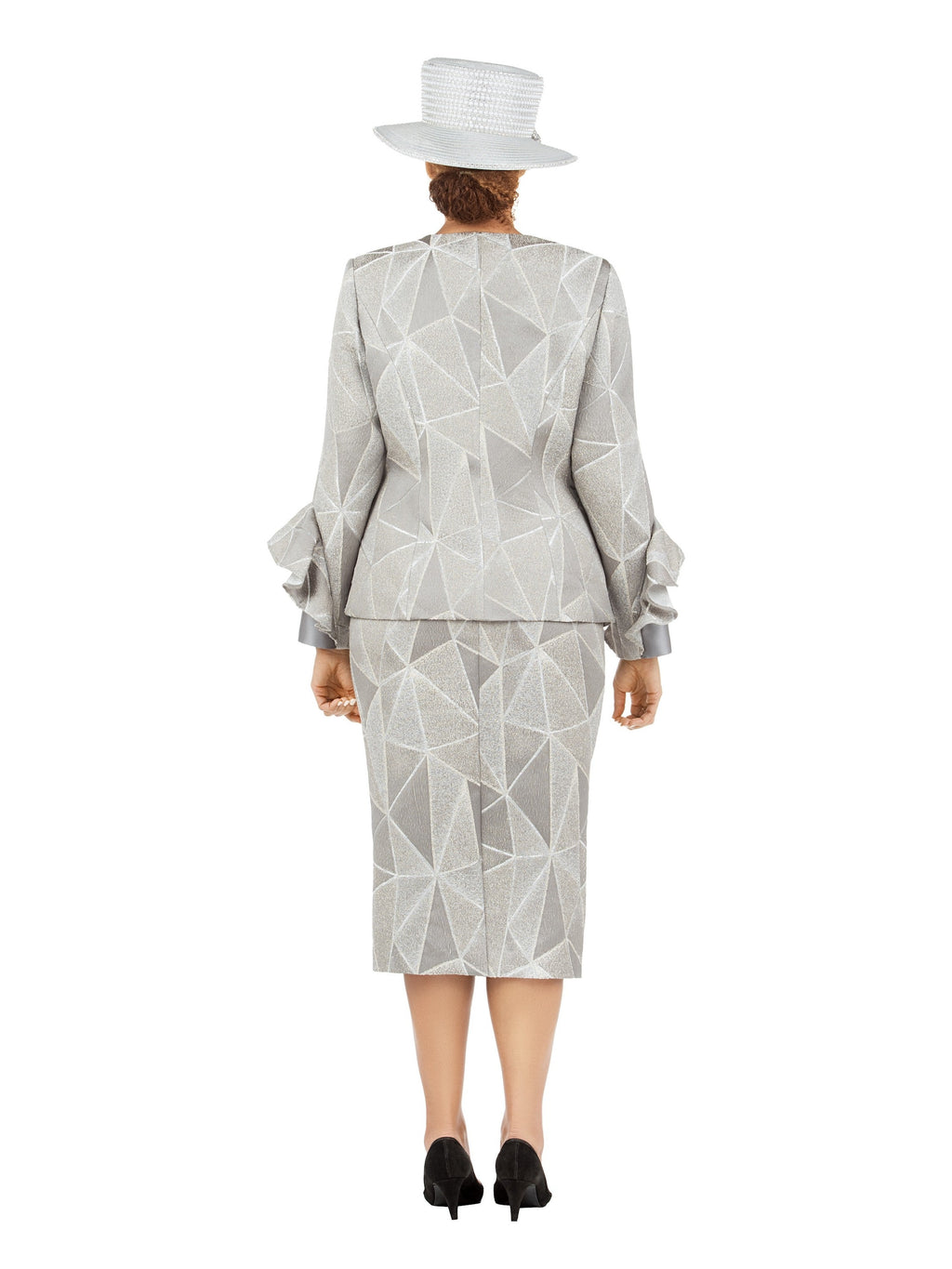 Giovanna 3pc Geometric Ptn Brcd Skt Suit w/ Stones, Style G1214