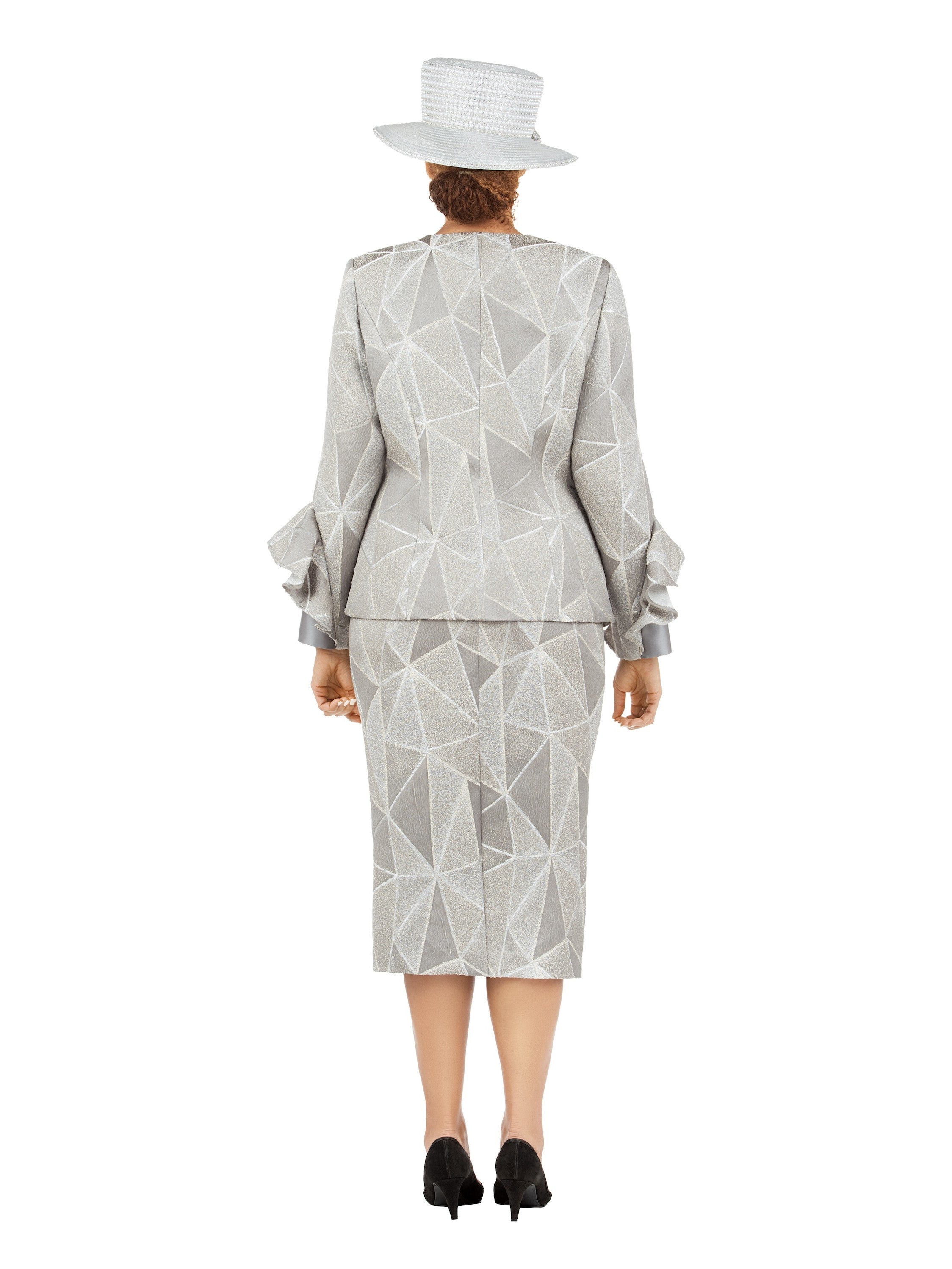 Giovanna 3pc Geometric Ptn Brcd Skt Suit w/ Stones, Style G1214