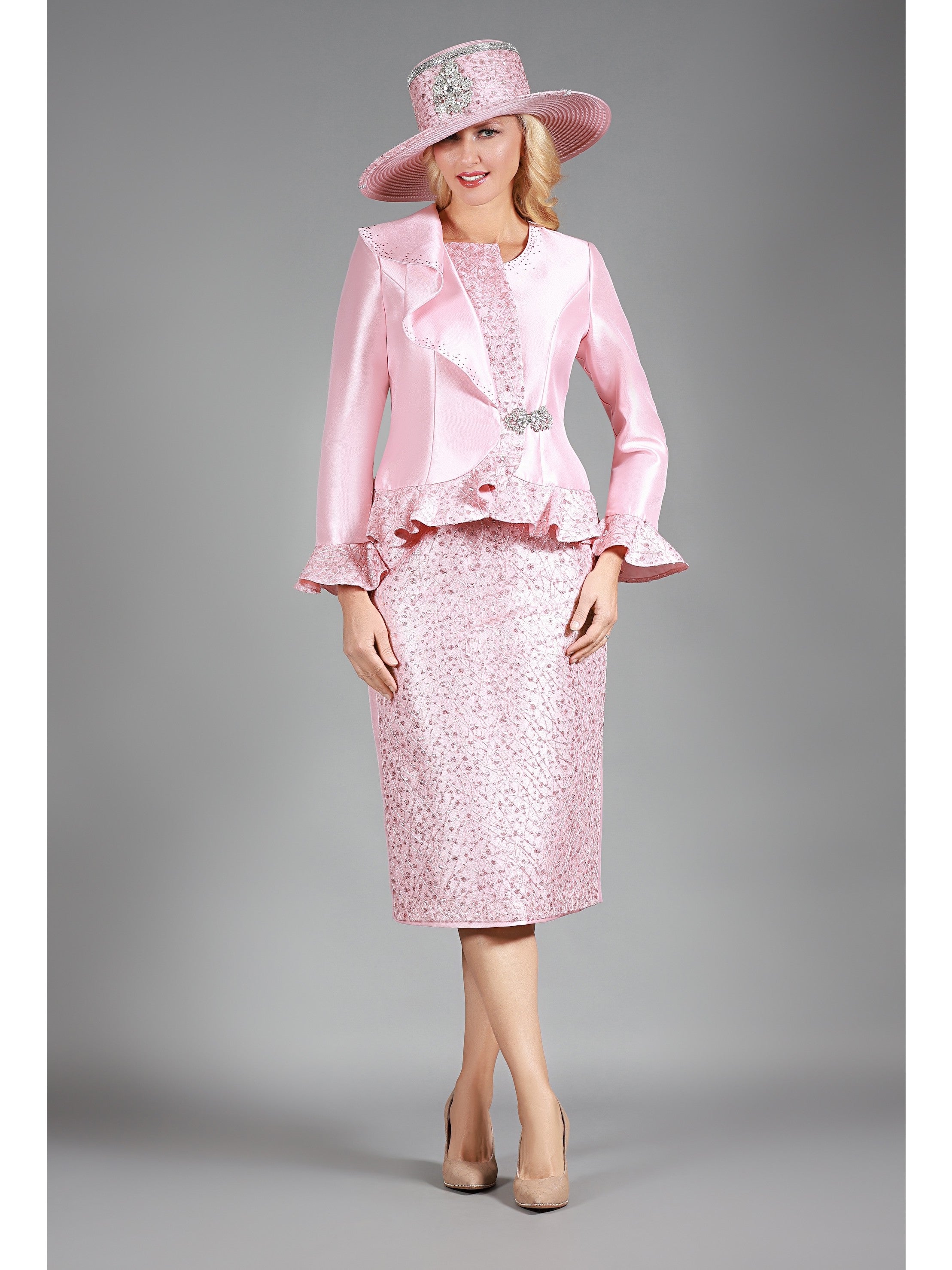 Giovanna 2pc Silky Twl Skt Suit w/ Rfl&Seq Lace-Plus