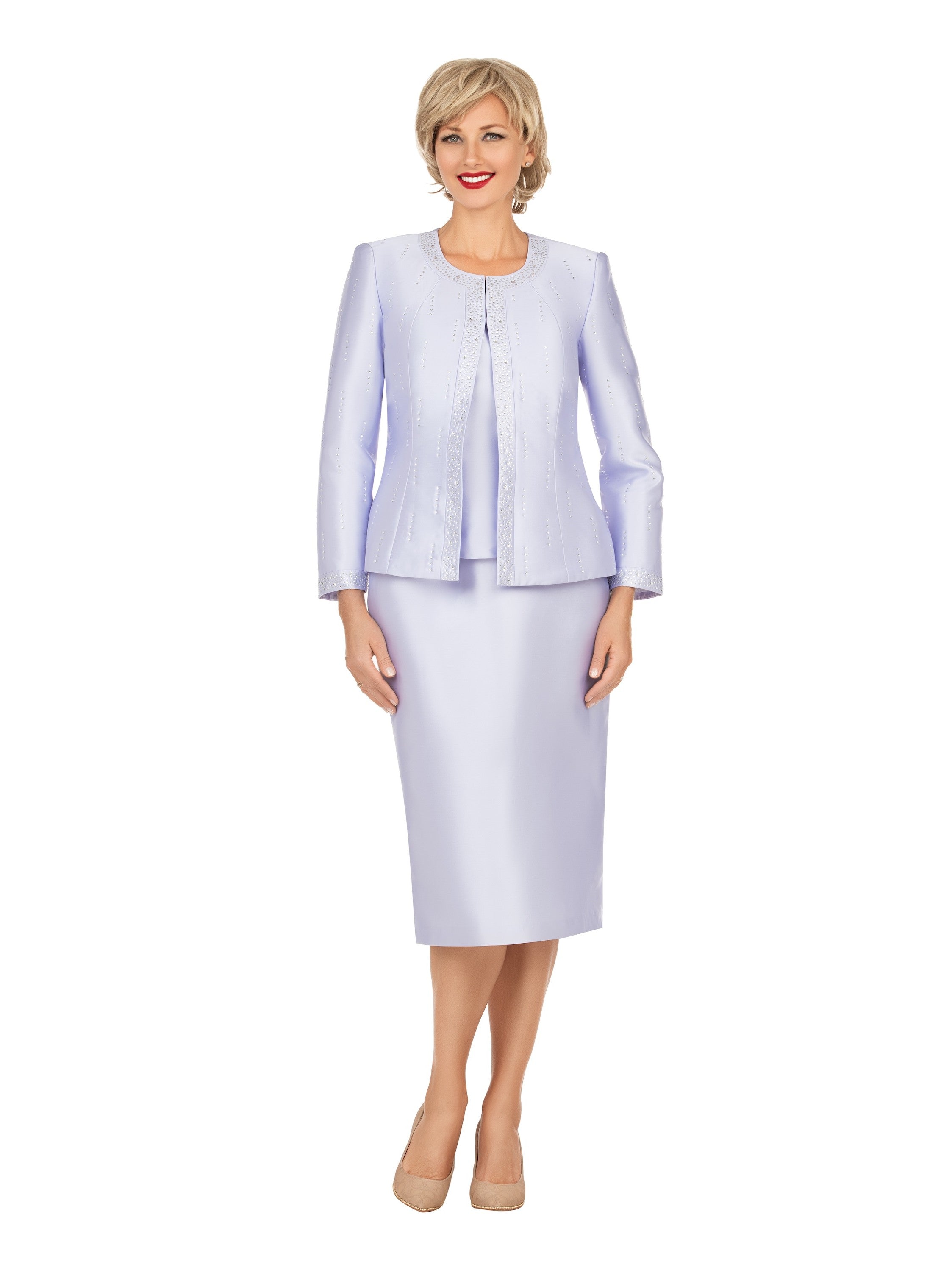 Giovanna 3pc Silky Twill Skt Suit w/ Meteoric Stones-Plus, Style G1227W