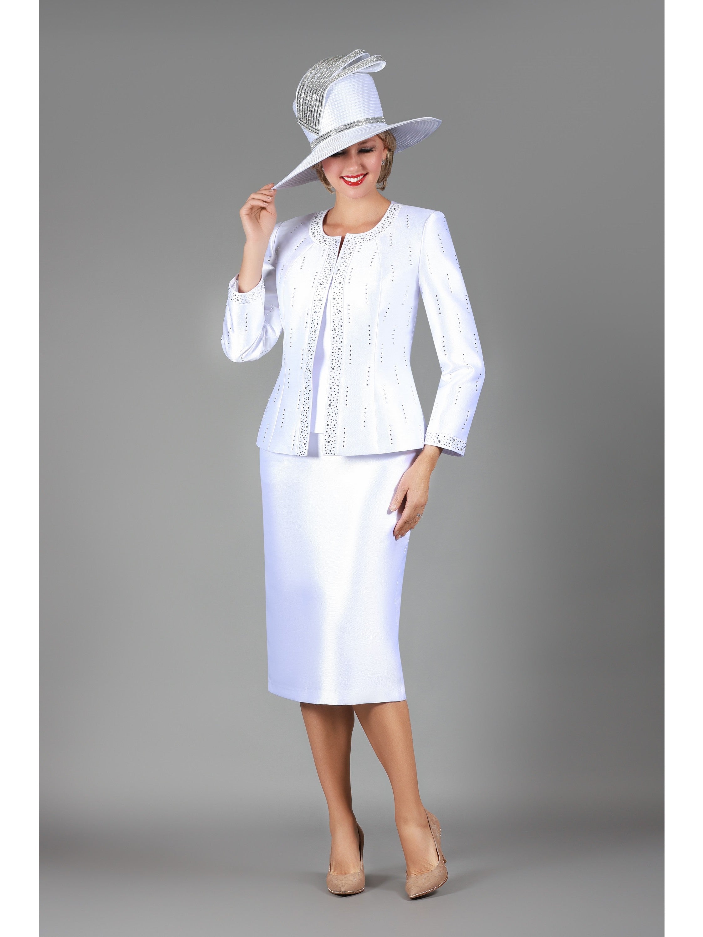 Giovanna 3pc Silky Twill Skt Suit w/ Meteoric Stones-Plus, Style G1227W