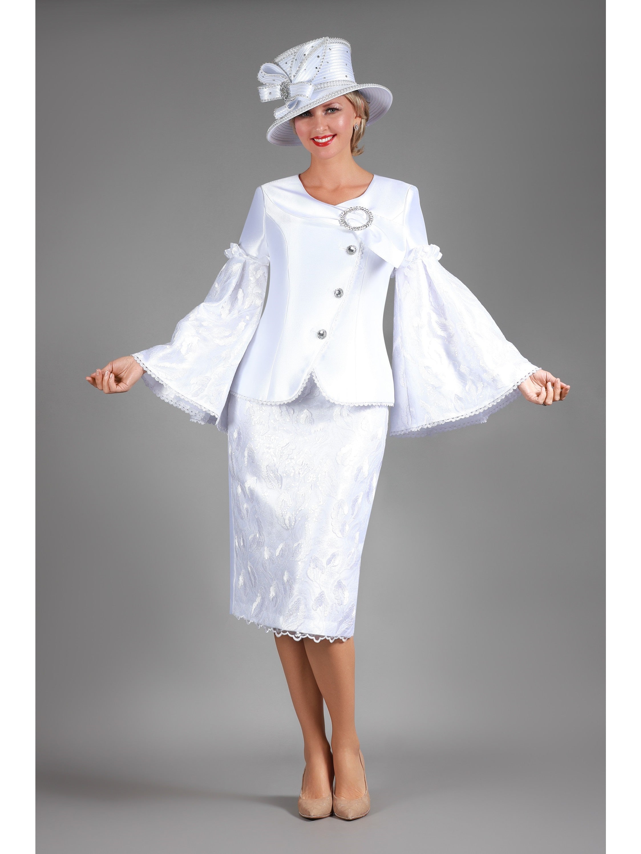 Giovanna 2pc Bell Slv Seq Lace&Silky Twill Skirt Suit-Plus, Style G1304W