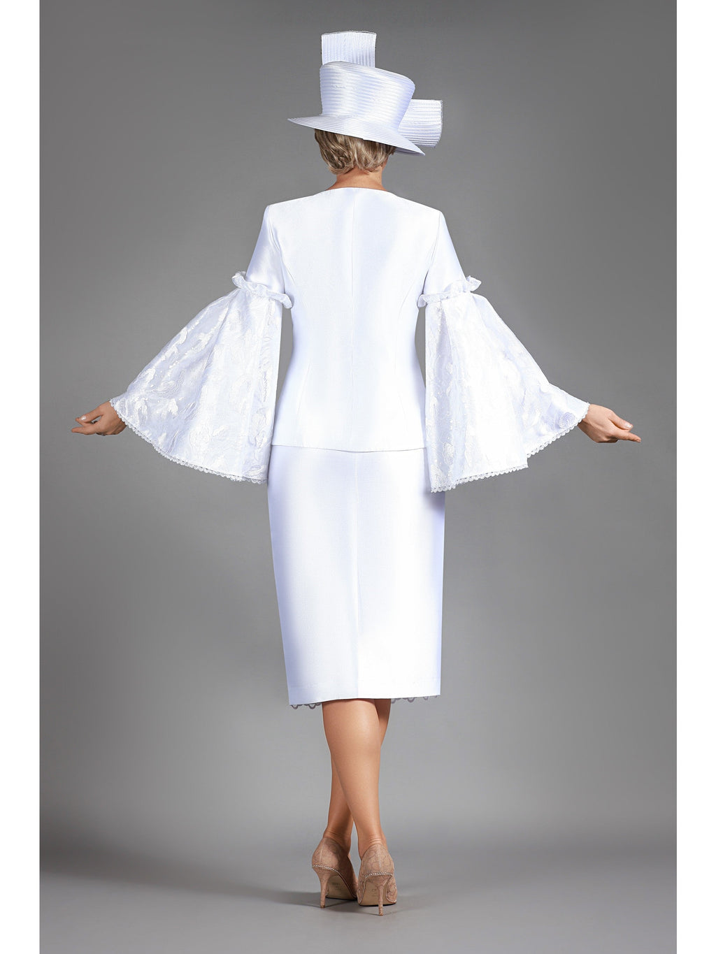 Giovanna 2pc Bell Slv Seq Lace&Silky Twill Skirt Suit-Plus, Style G1304W