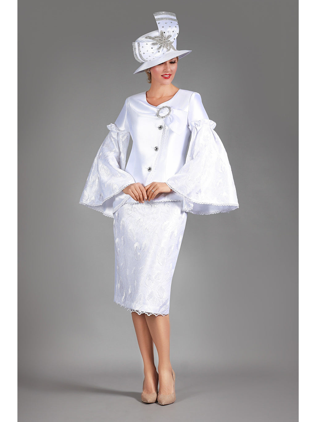 Giovanna 2pc Bell Slv Seq Lace&Silky Twill Skirt Suit-Plus, Style G1304W