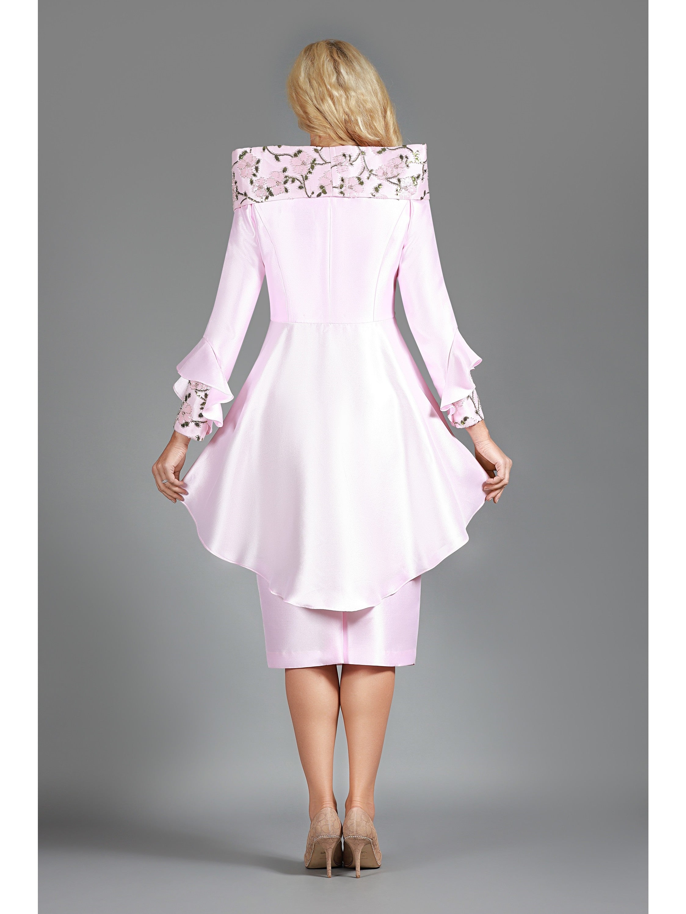 Giovanna 2pc Uneven Jkt Swp 2-tone Lace Trimmed Skirt Suit, Style G1305