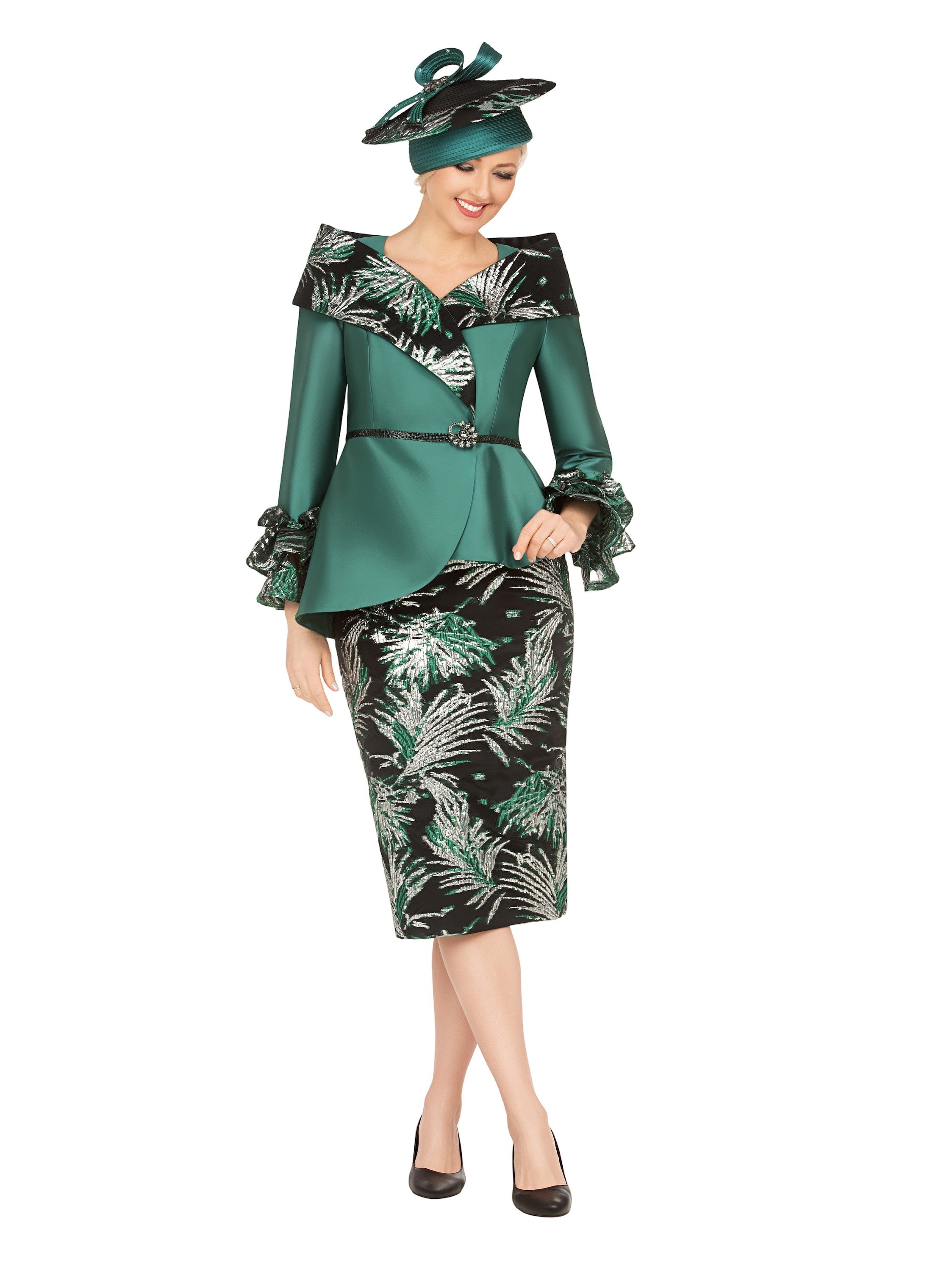 Giovanna 2pc Silky Twill &Jacquard Combo Skirt Suit-Plus, Style G1312W