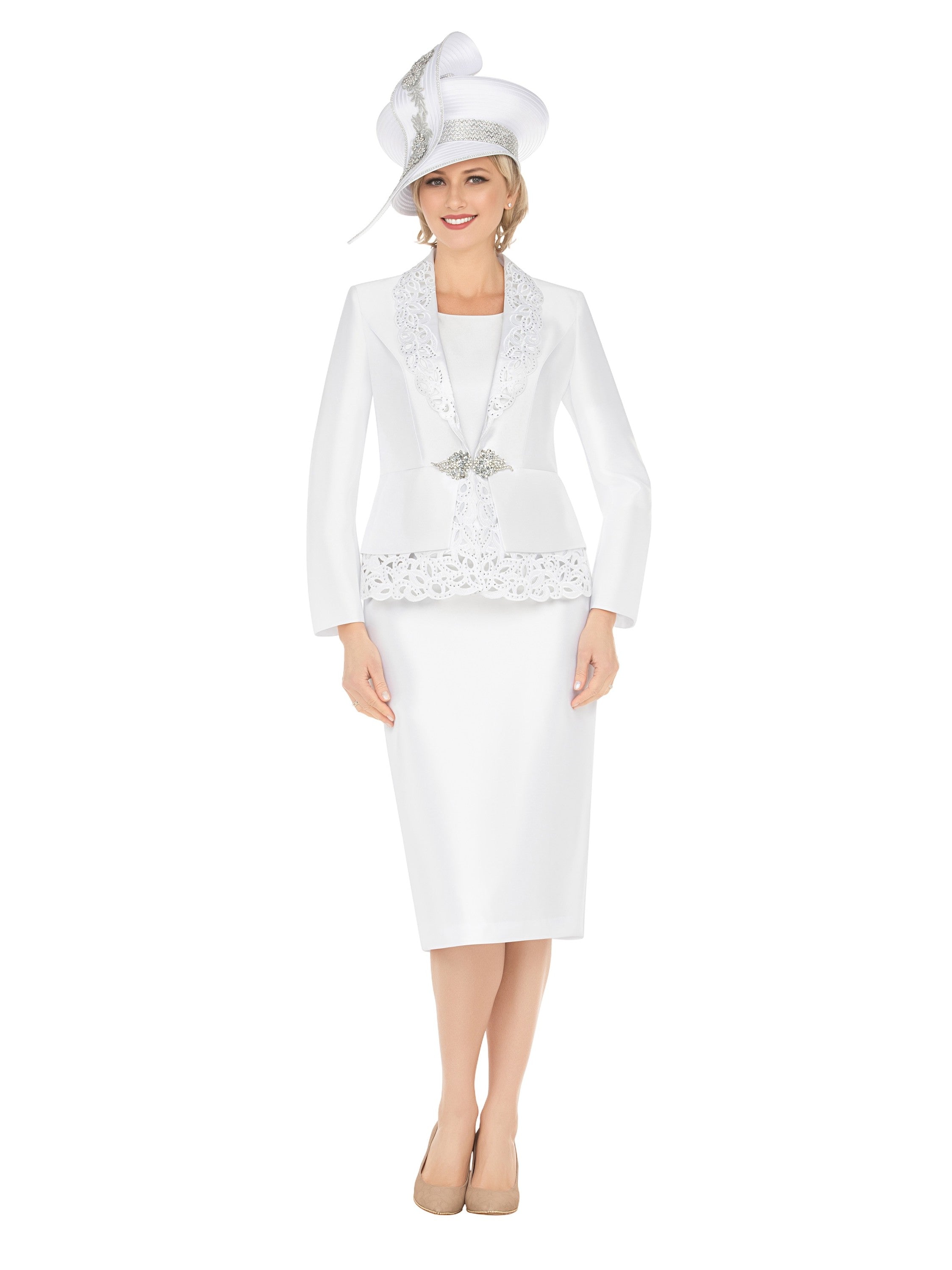 Giovanna 3pc Silky Twill Skt Suit w/ Cutouts & Stones-Plus, Style G1316W