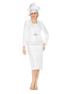 Giovanna 3pc Silky Twill Skt Suit w/ Cutouts & Stones-Plus, Style G1316W