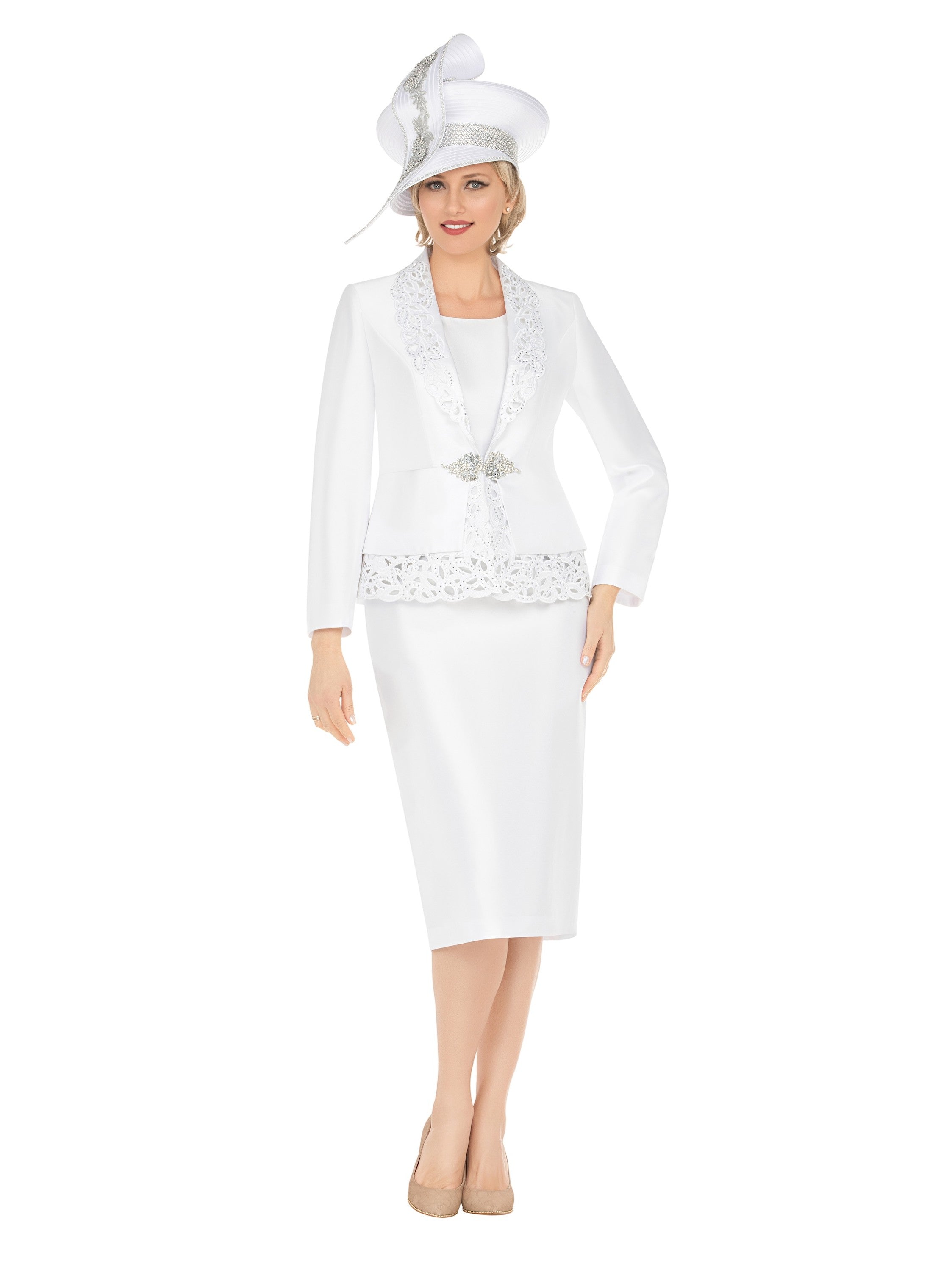 Giovanna 3pc Silky Twill Skt Suit w/ Cutouts & Stones-Plus, Style G1316W