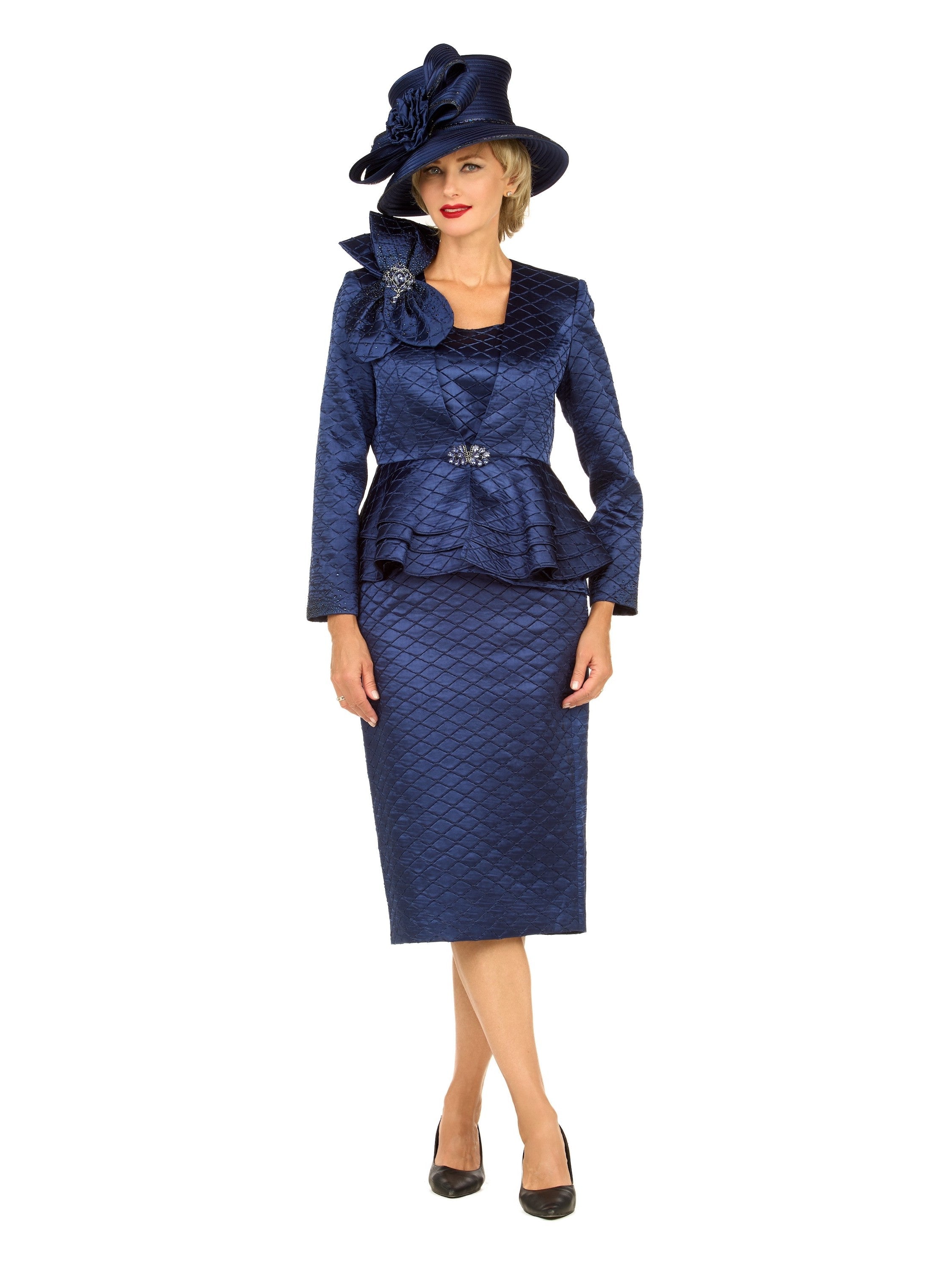 Giovanna 3pc Quilted Peplum Skirt Suit with Brooch-Plus, Style G1319W