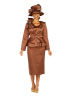 Giovanna 3pc Quilted Peplum Skirt Suit with Brooch, Style G1319