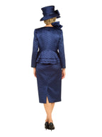 Giovanna 3pc Quilted Peplum Skirt Suit with Brooch, Style G1319