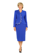 Giovanna 2pc Light Scuba Skirt Suit w/ Pleats & Stones, Style G1320