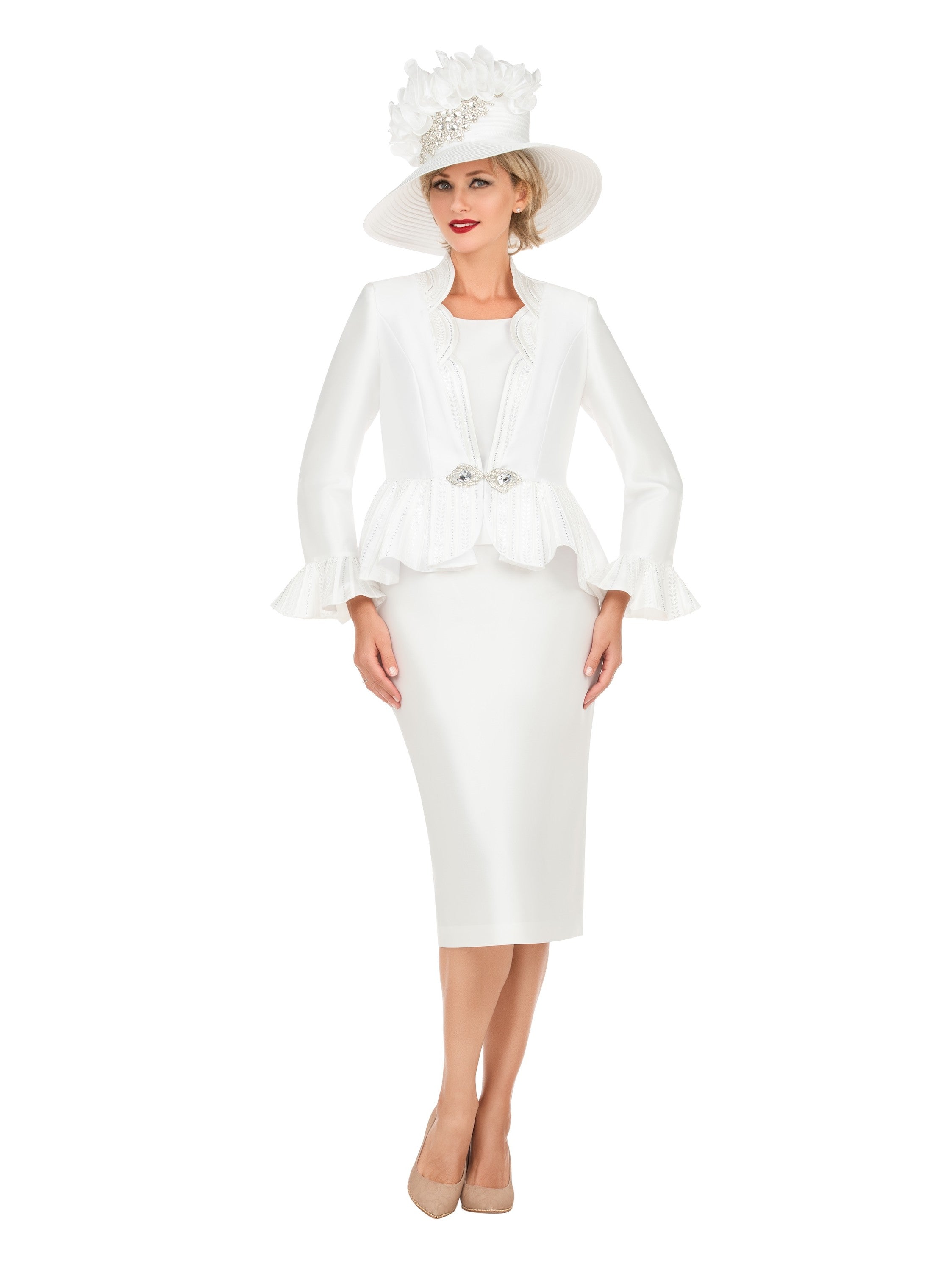 Giovanna Silky 3pc Peplum Skirt Suit w/ Scalloped Trim-Plus, Style G1324W