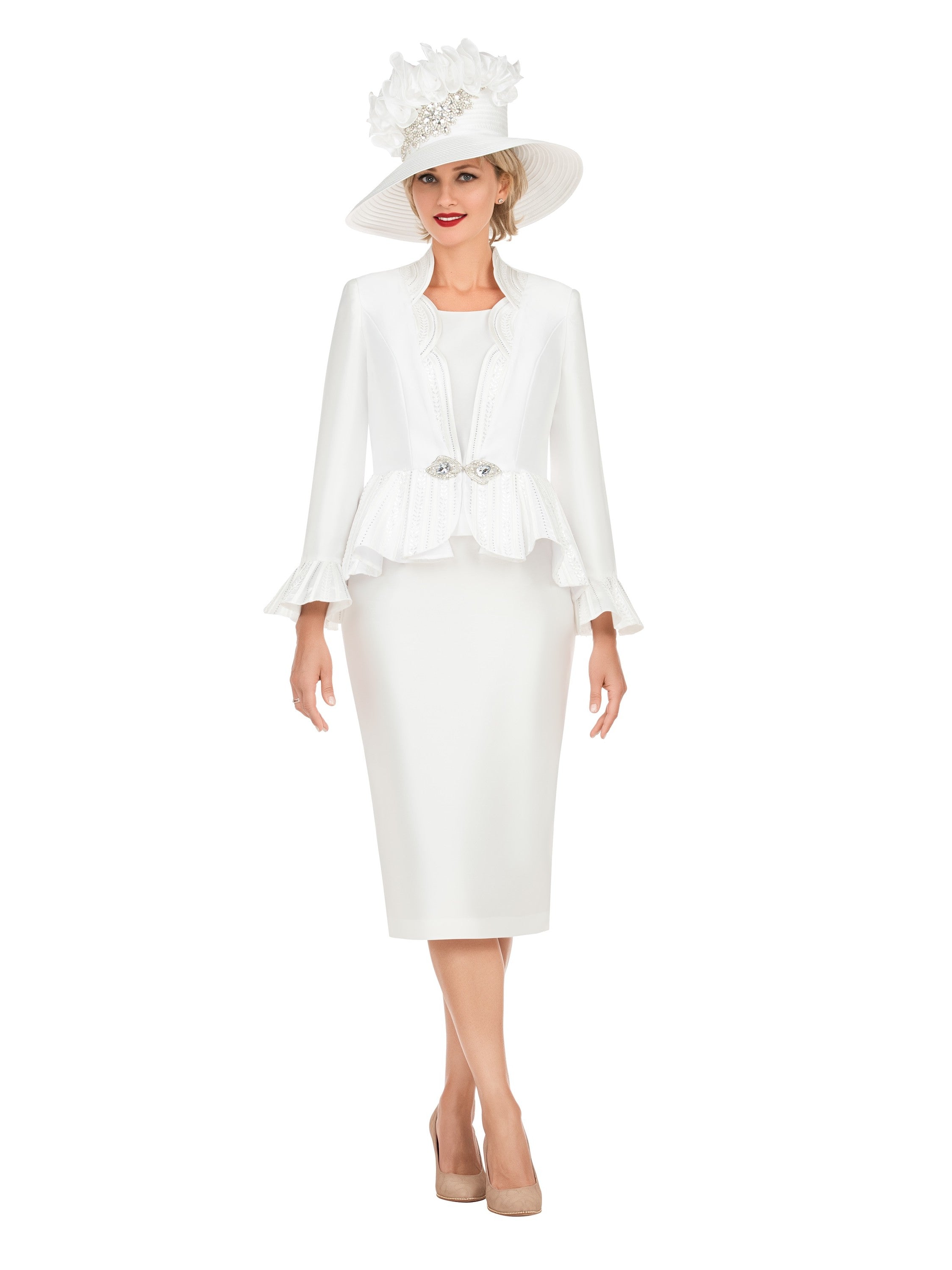 Giovanna Silky 3pc Peplum Skirt Suit w/ Scalloped Trim-Plus, Style G1324W