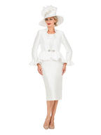 Giovanna Silky 3pc Peplum Skirt Suit w/ Scalloped Trim, Style G1324