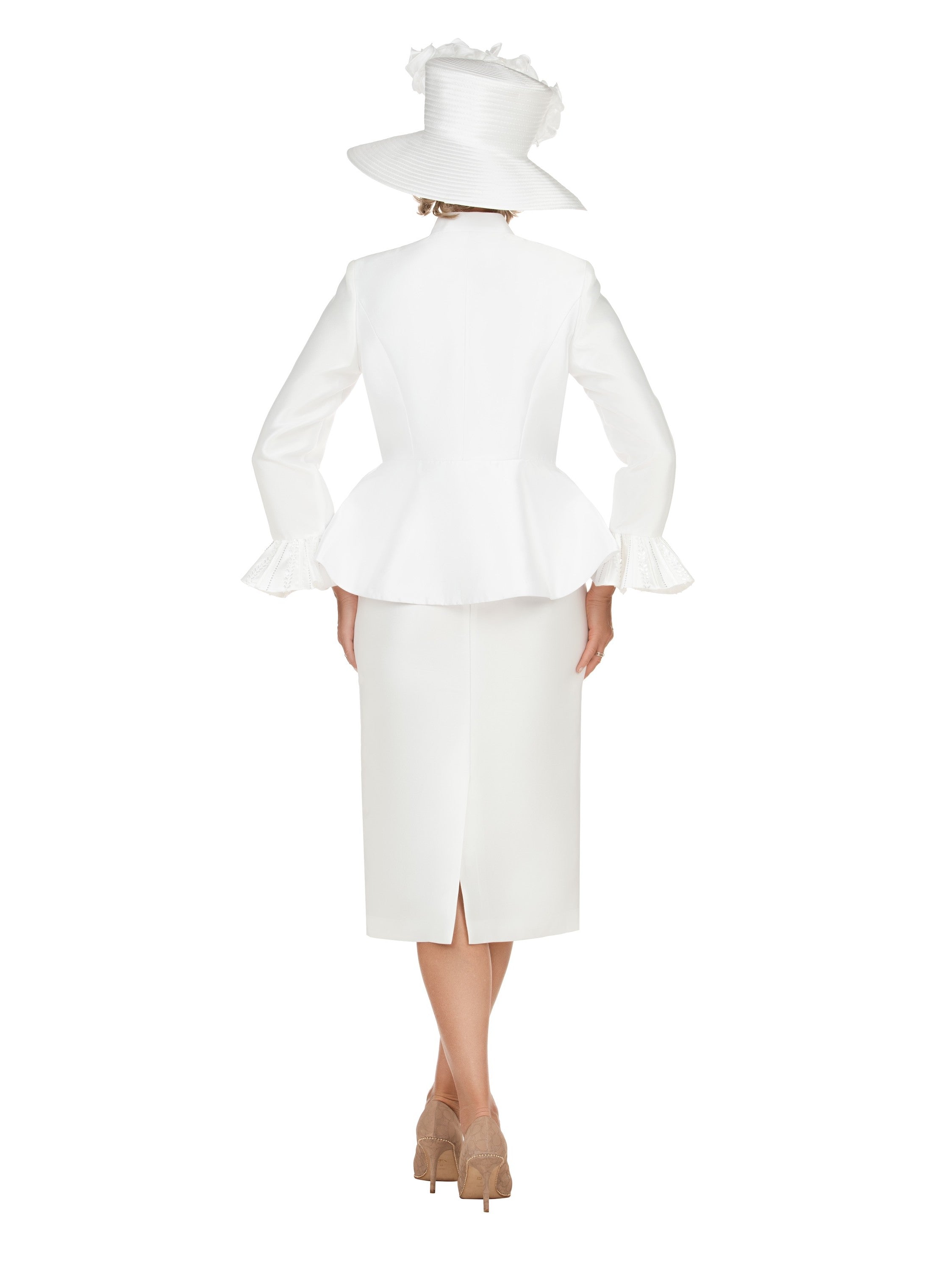 Giovanna Silky 3pc Peplum Skirt Suit w/ Scalloped Trim, Style G1324